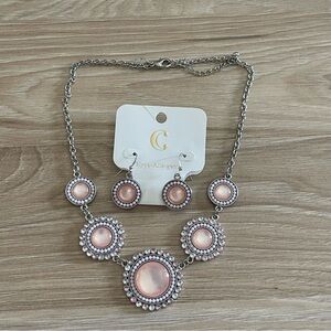 Elegant Silver and Pink Necklace and Earring Set